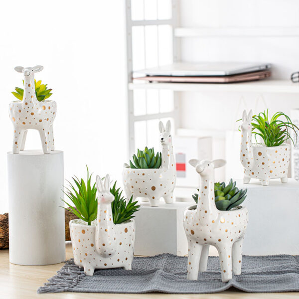 Cute Cartoon Animal Ceramic Alpaca Indoor Plant Pots