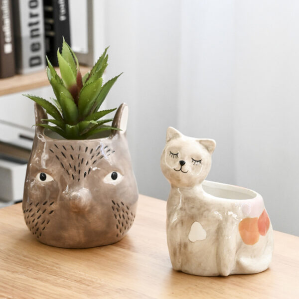 Cute Hand-Painted Ceramic Animal Planters - Image 3