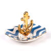 Ceramic Jewelry Ring Dish With Gold Anchor Decorate