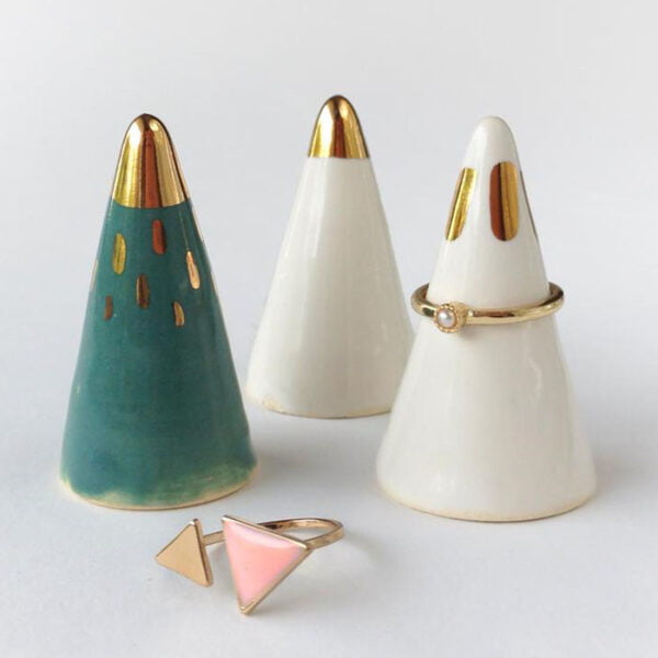 White And Green Ceramic Jewelry Ring Holder - Image 2