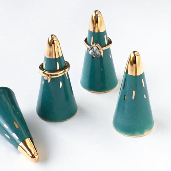 White And Green Ceramic Jewelry Ring Holder