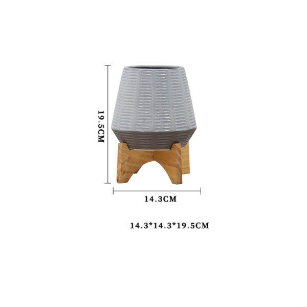 Modern Glazed Ceramic Flower Pots Indoor with wooden stand - Image 3