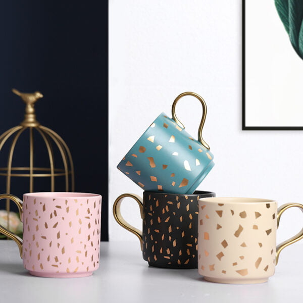 Matte Glaze Ceramic Mug With Gold Handle