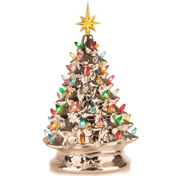 Electroplated Gold Ceramic Christmas Tree With LED Lights